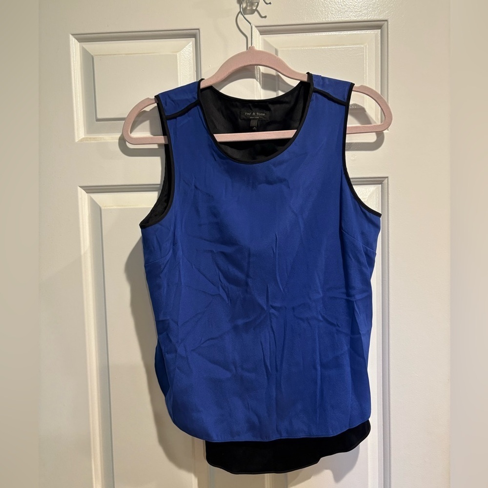 Rag & bone silk sleeveless top blue black size m